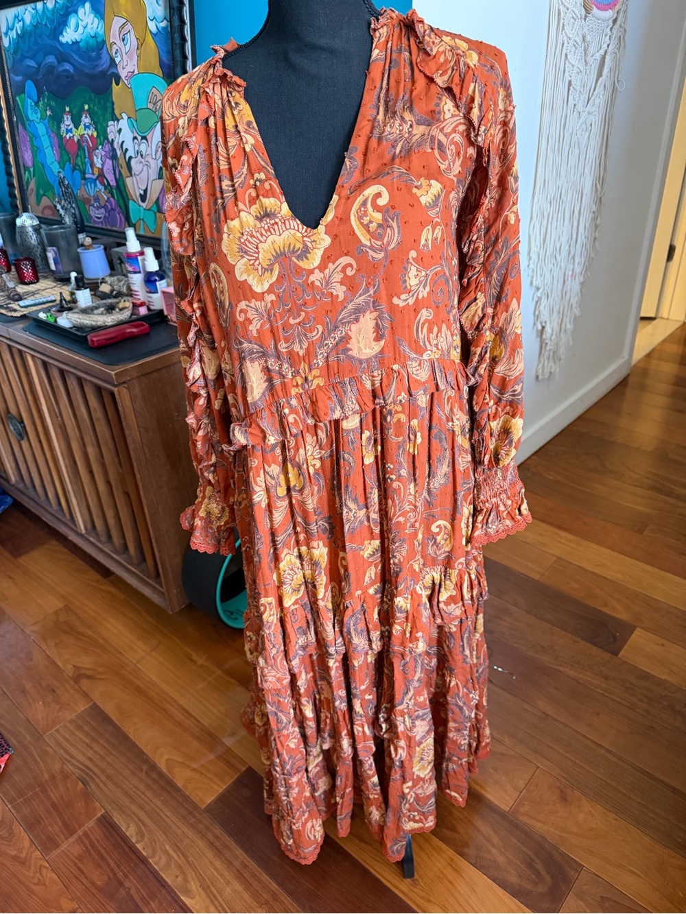 Spell Rust Orange Floral Tiered Maxi Dress